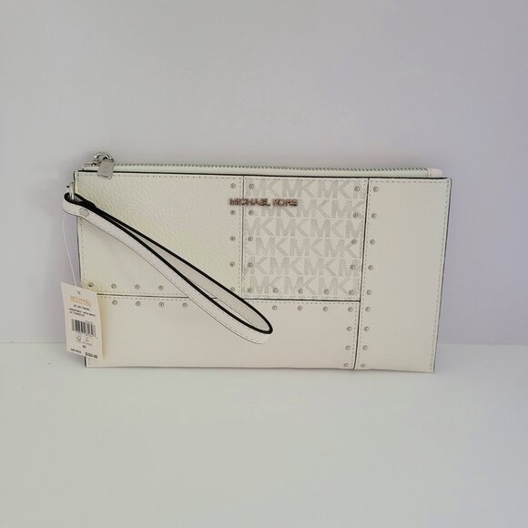 Michael Kors Jet Set Travel Large Top Zip Wristlet Optic White Smartphone Wallet - Picture 2 of 7